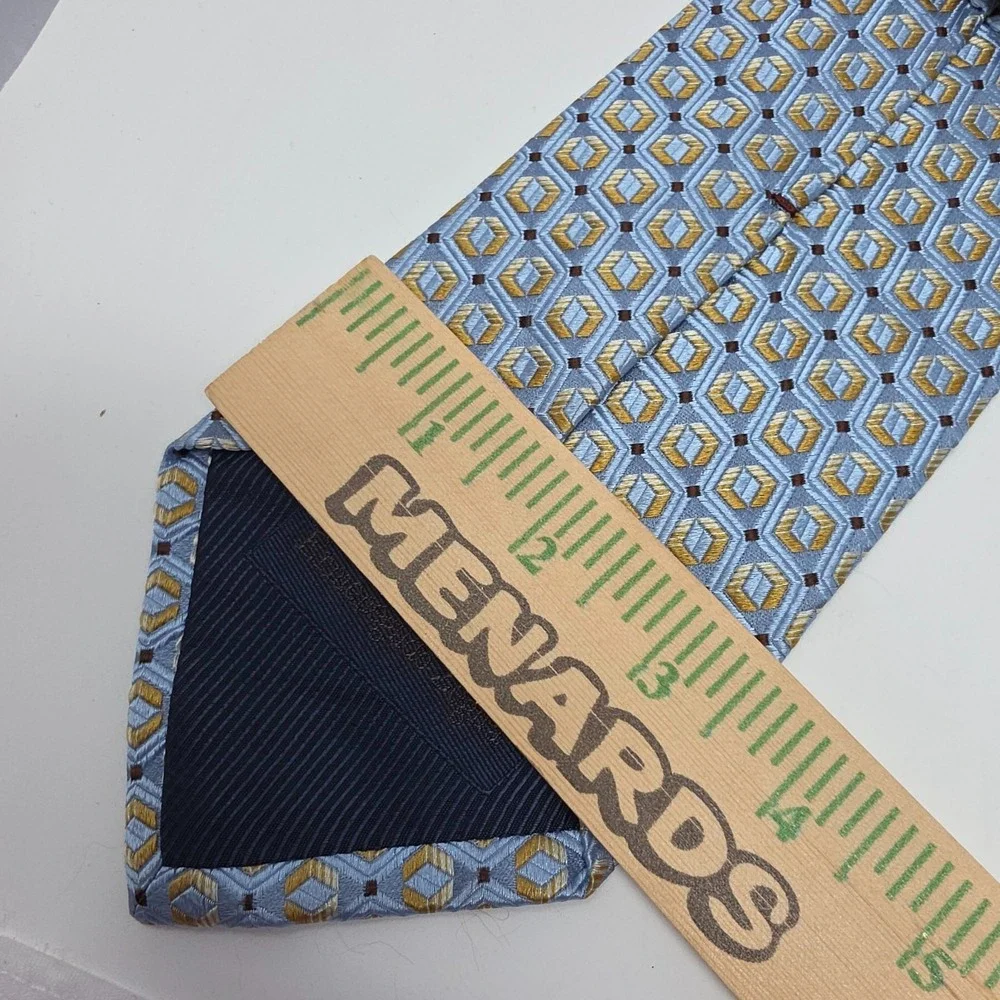 Ermenegildo Zegna Silk Tie‎ Mens Blue Gold Geometric Hexagon Classic Italy 58